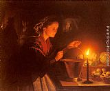 Scene Canvas Paintings - A Market Scene By Candlelight